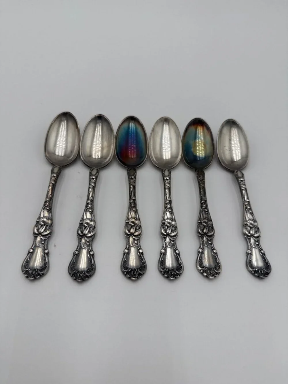 Vintage 1835 R. Wallace Silver Plated Floral Pattern Teaspoons set 6
